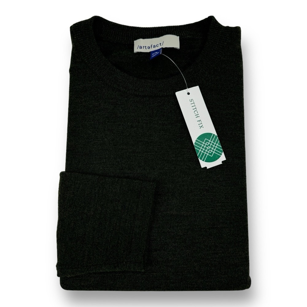 NWOT Artefact Men's Merino Wool Long Sleeve Pullover Sweater Medium Green‎
